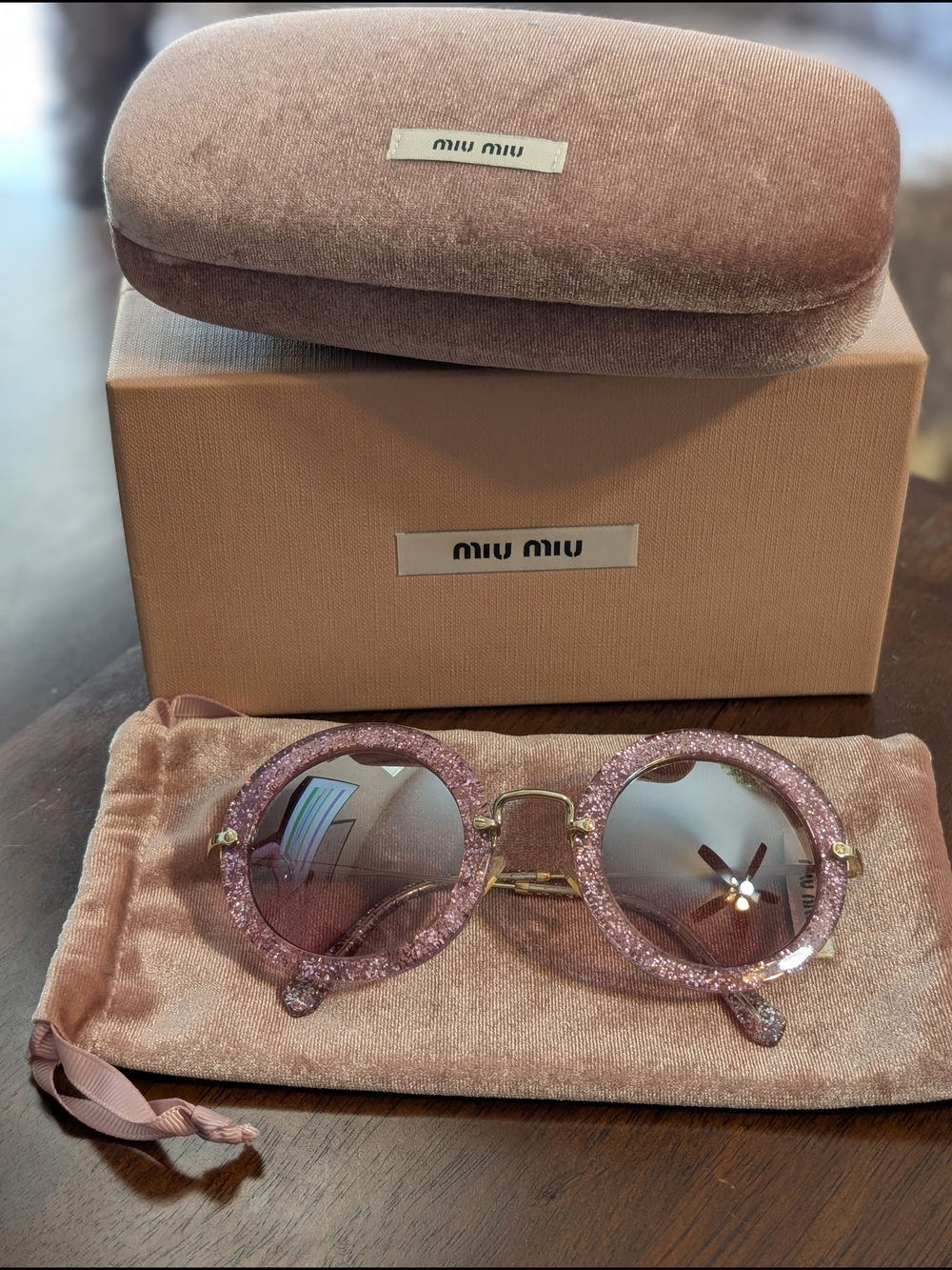 EUC Miu Miu Special Project MU13NS Round Sunglasses | 1467L1-GLITTER PINK